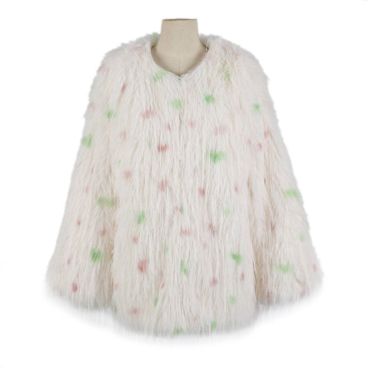 PEACH ACCESSORIES - Polka-Dot Shaggy Cape Coat CE102: Pink Mix