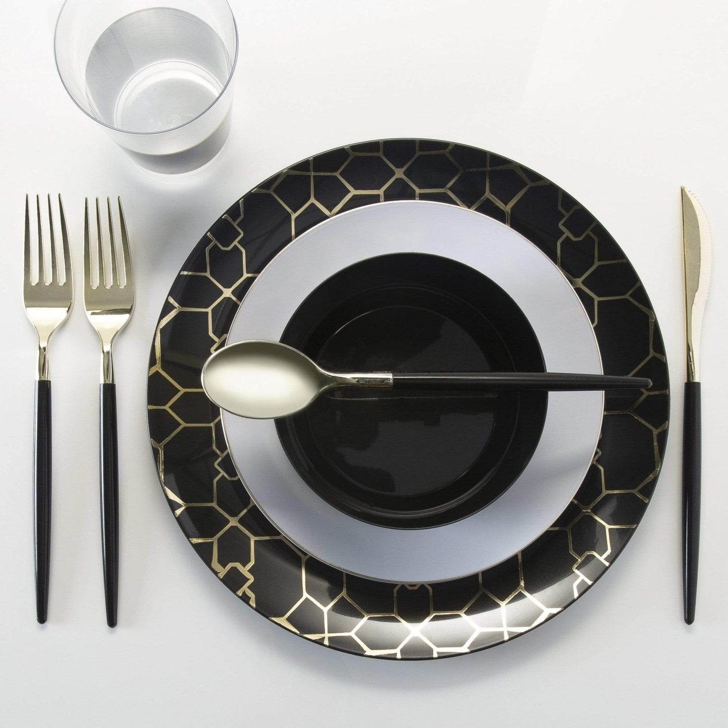 Luxe Party - Round White • Gold Plastic  Plates | 10 Pack: 10.25" Dinner Plates