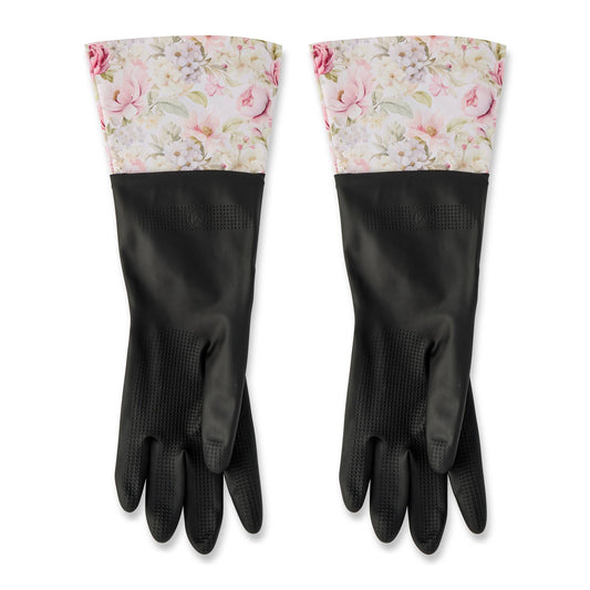 Core Home - 1 Pair Fashion Latex Dish Gloves - Black/Botanical