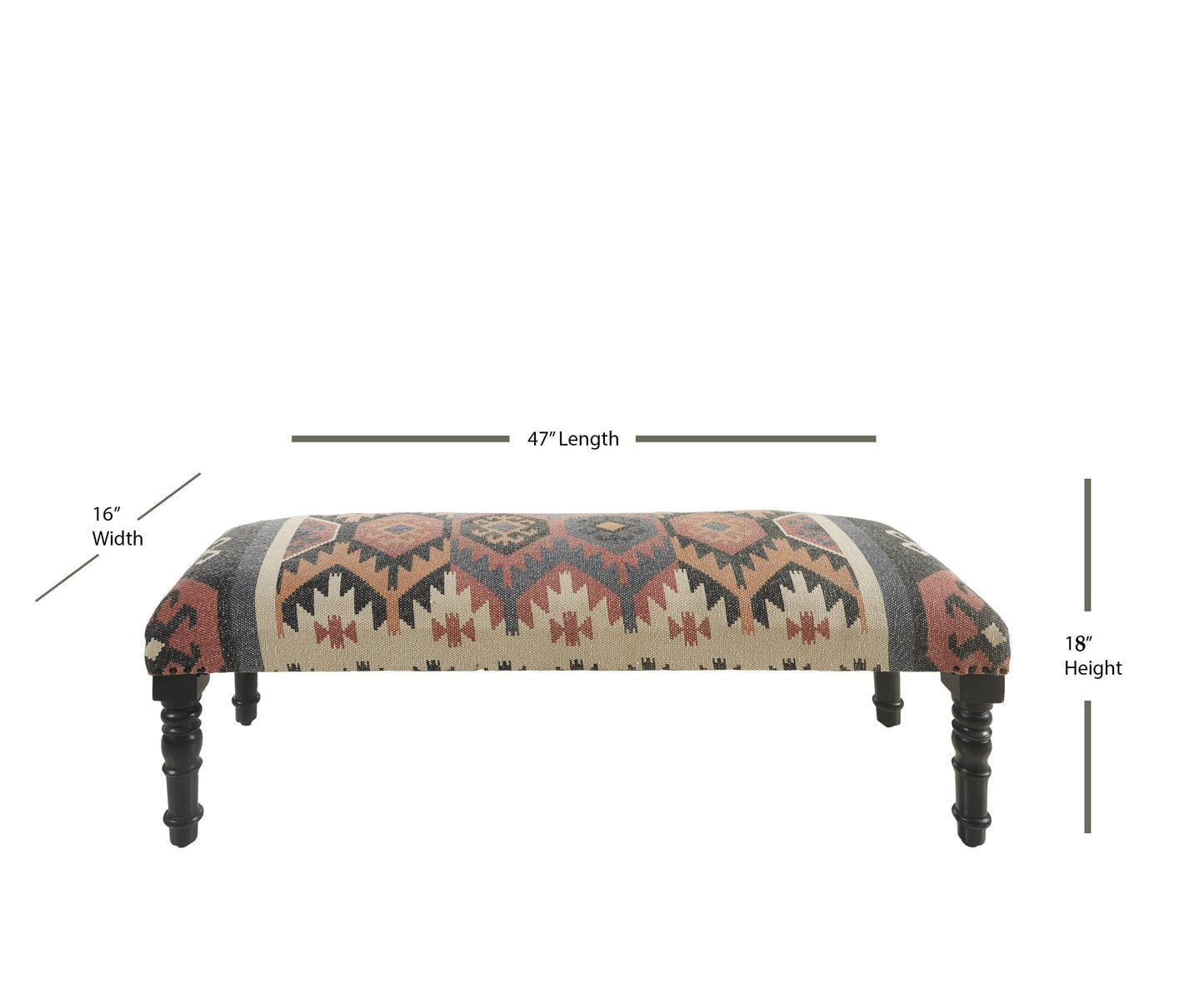 LR Home - Handmade Natural Southwestern Upholstery Bench: Multi