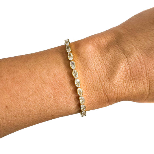 Savvy Bling - Semi Precious Pave Gold Filled Adjustable Bracelets: Encased Oval
