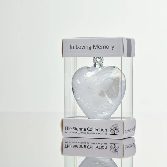 Sienna Glass - 8cm Friendship Heart - In Loving Memory - White