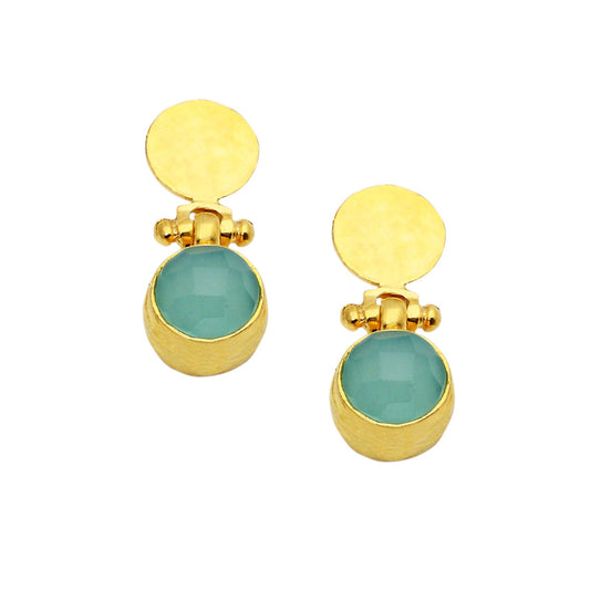 AJS Design Studio - Aqua Chalcedony Earrings With Hammered Post