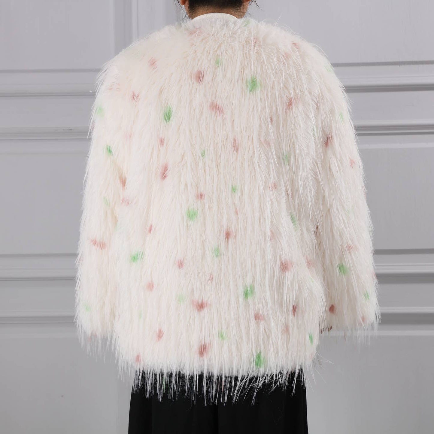 PEACH ACCESSORIES - Polka-Dot Shaggy Cape Coat CE102: Pink Mix