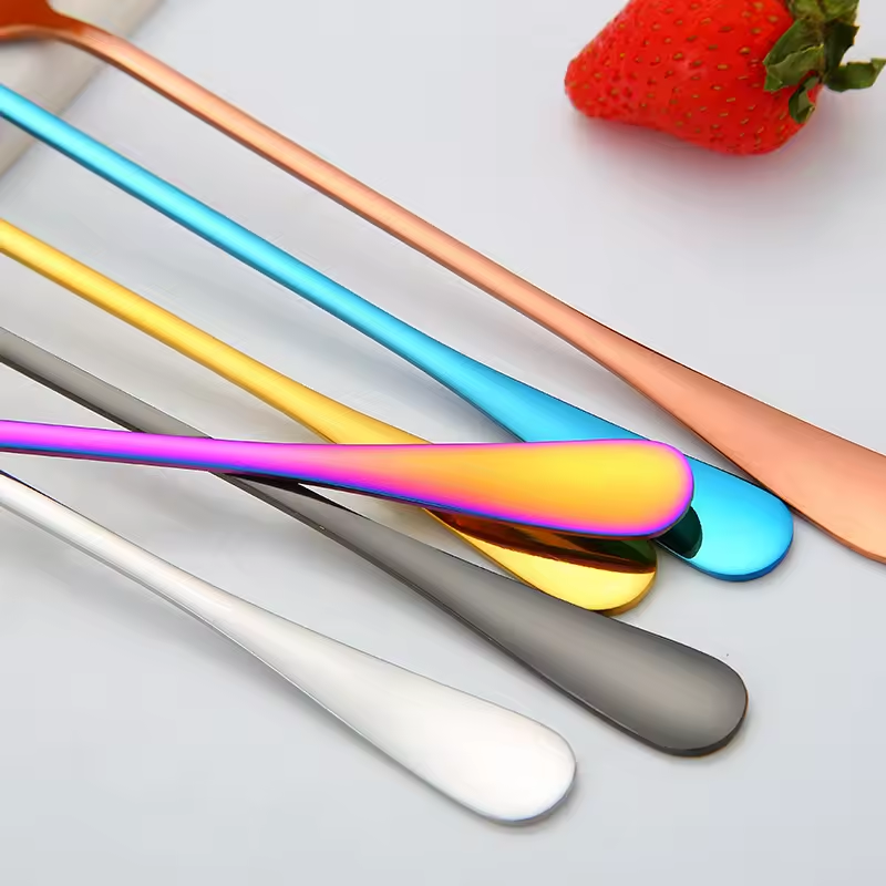 Sostraw & SmartThings - Long Spoon - 2 shapes - 4 colors - Coffee, Tea, Ice cream: Rose Gold / Pointed Head