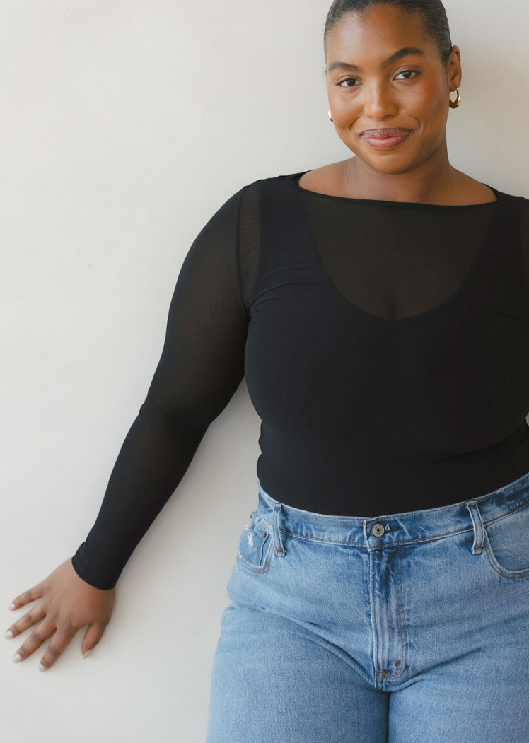 ELIETIAN - Sheer Long Sleeve Top: Regular