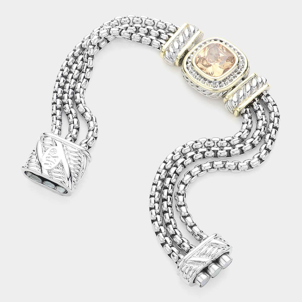Sensibling Corp. - Square CZ Stone Magnetic Bracelet: Pave