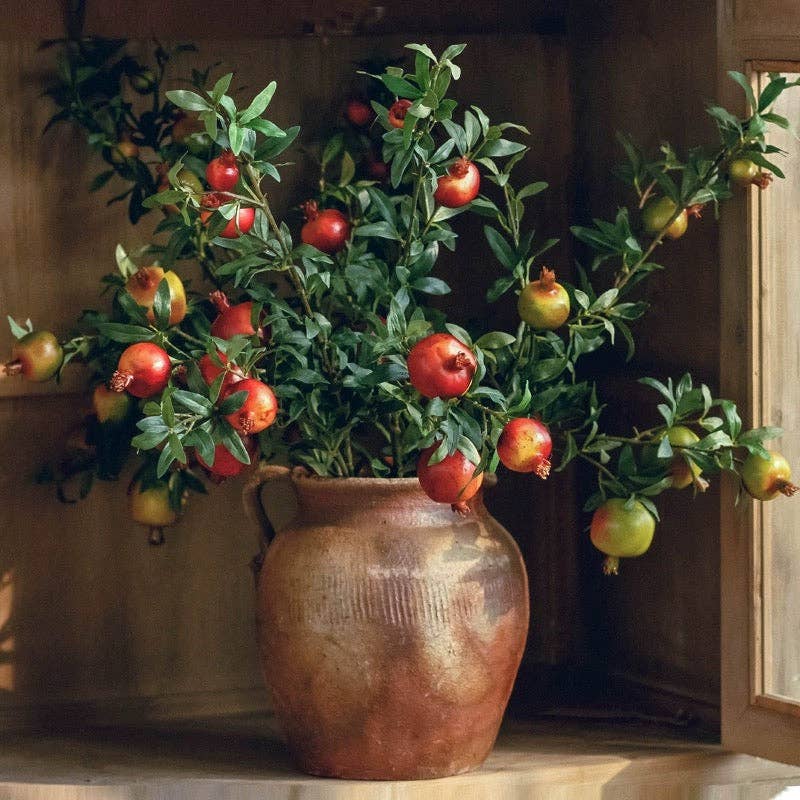 Rustic Reach - Big Fruit Faux Pomegranate Stem 32" Tall: Red / One Stem