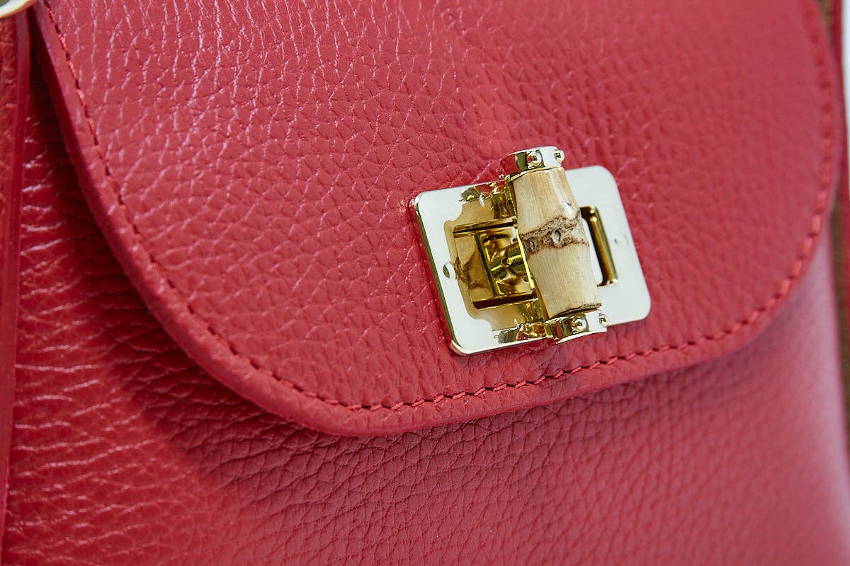 German Fuentes Handbags - GF1075 GENUINE ITALIAN LEATHER  BAMBOO CLASP, CROSSBODY BAG: NAVY