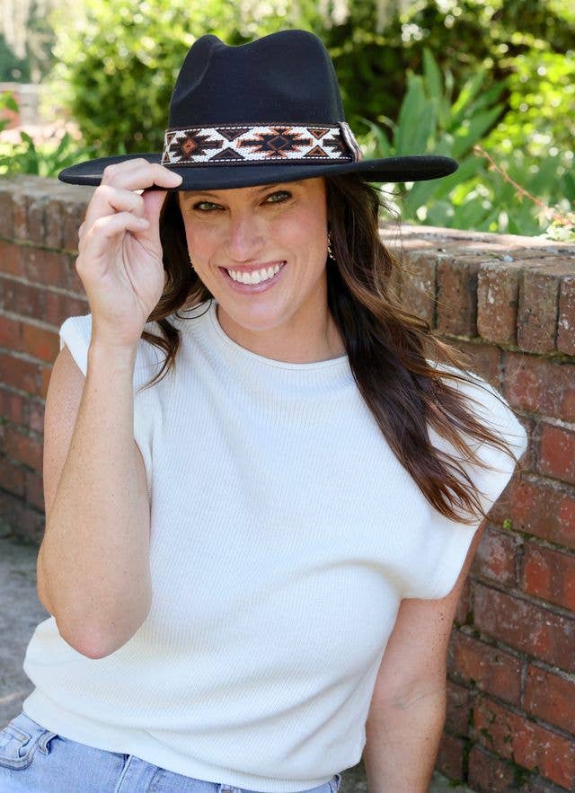 Caroline Hill - Pricilla Aztec Band Hat BLACK: Default