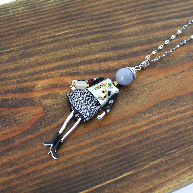 Pretty Persuasions - N23188F Stone Adorned French Doll Stainless Steel Necklace: 02 SL/Rust Sun Dress