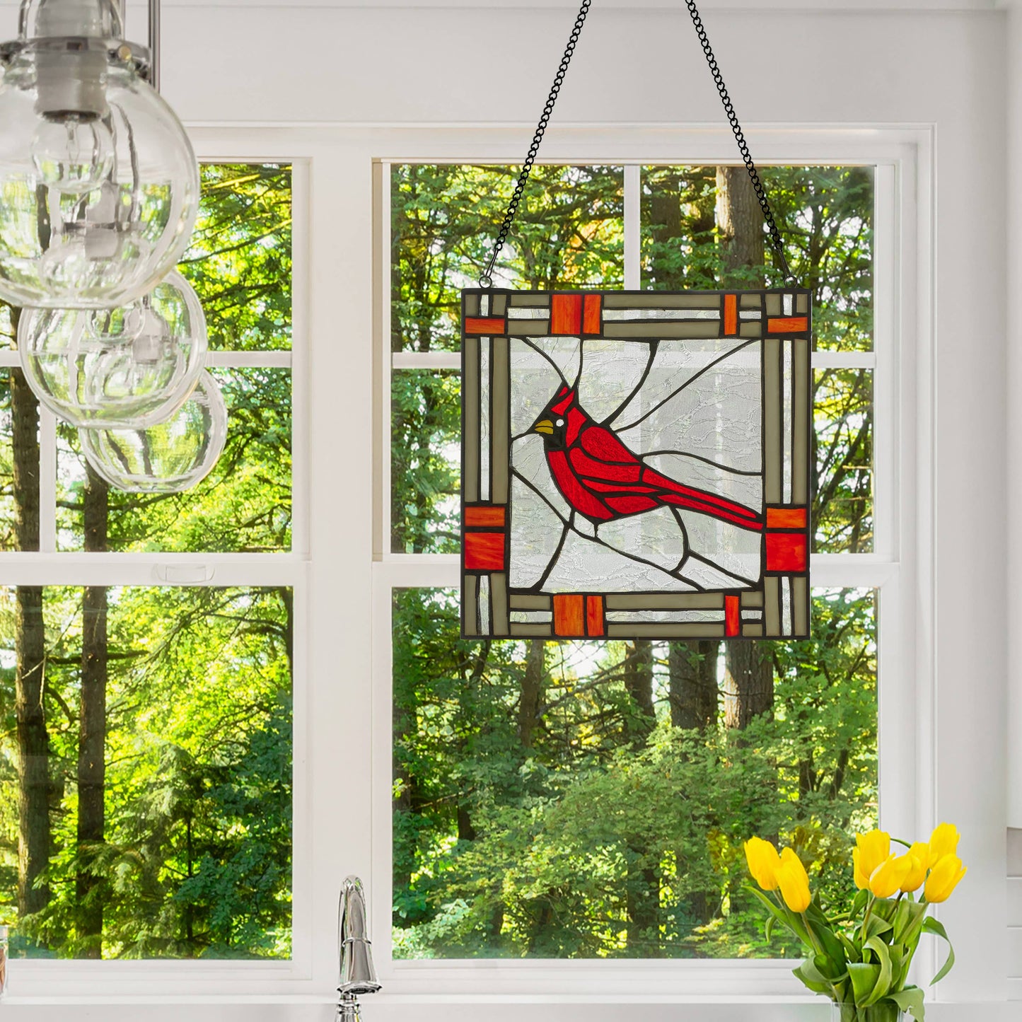 River of Goods - 11"H Clara the Cardinal Red Stained Glass Window Panel