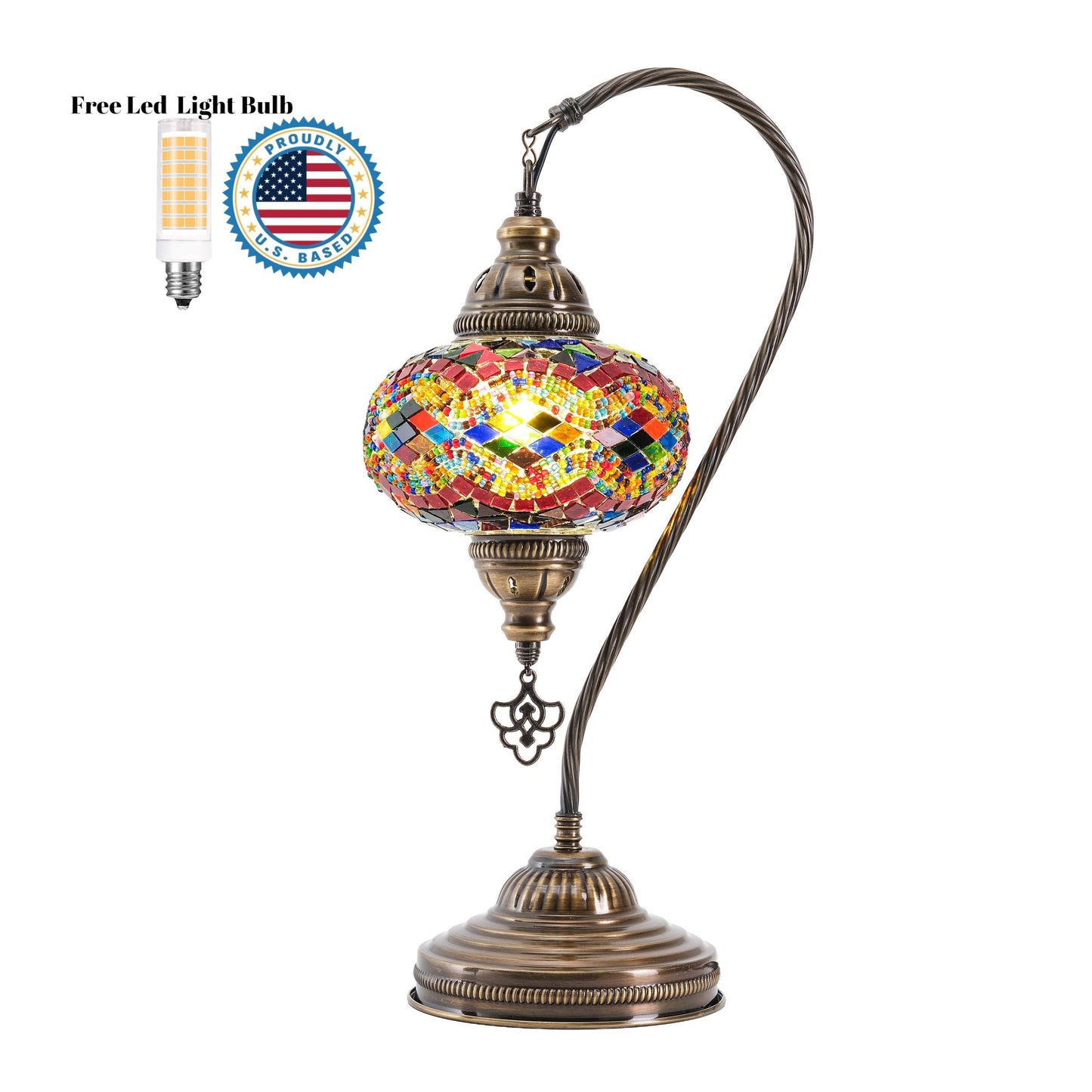 Mozaist LLC - Mozaist Handmade Turkish Mosaic Swan Table Lamp Rainbow