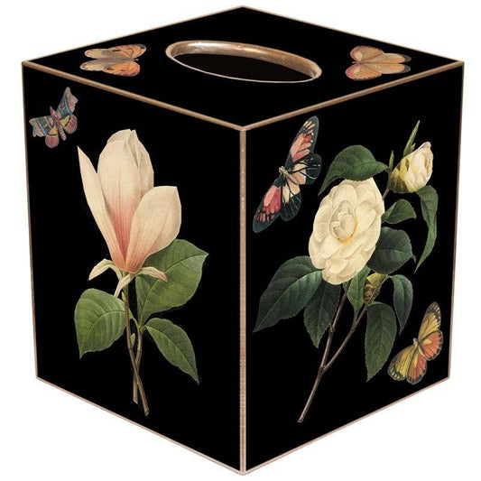 Marye-Kelley - Black Magnolia & Peony Tissue Box Cover: Paper Mache