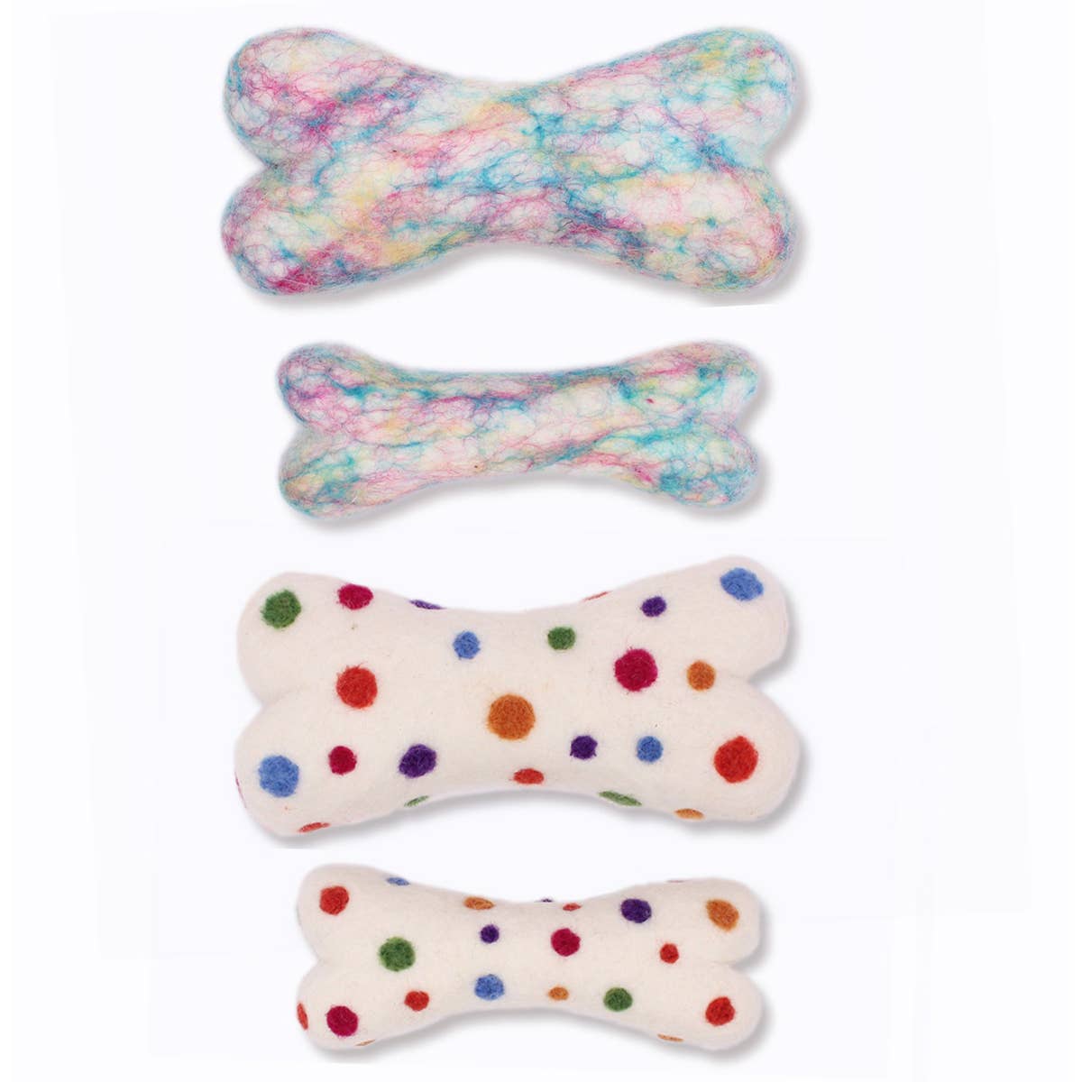 Ethical Global - Eco Wool Dog Bones/Toys: Polka Dot & Tie-Dyed (Fair Trade): Tye-Dyed / Large