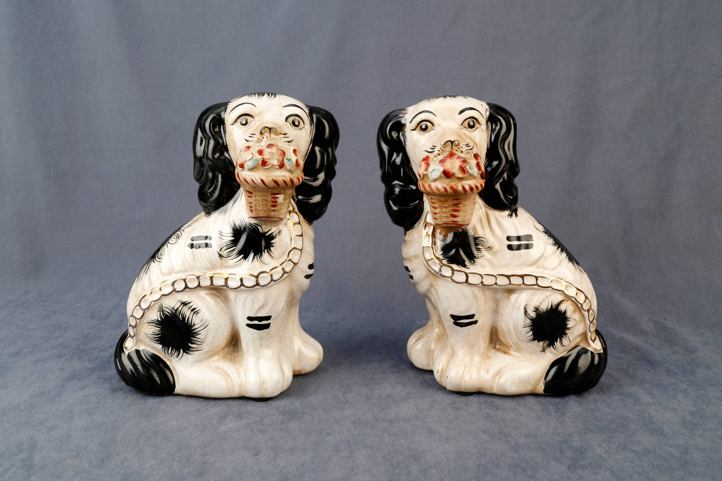 AA Importing - Staffordshire Dog Pair with Flower Baskets, Black Finish