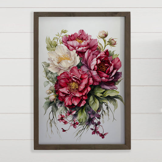 Hangout Home - Red Peony Blooms  -Nature Canvas Art - Wood Framed Wall Art: 24x36" Extra Large Canvas Art with Thick Wood Frame