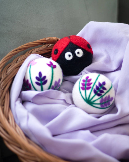 Friendsheep - Lavender Fields Eco Wool Dryer Balls - LADYBUG: PACKAGE FREE