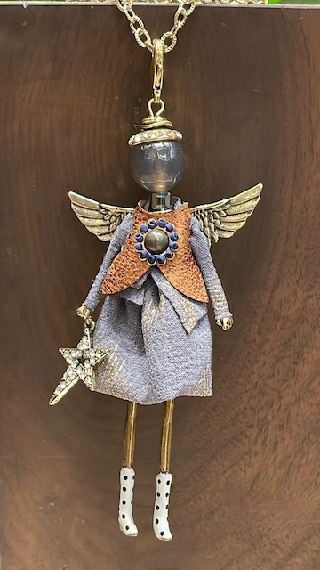 Pretty Persuasions - N23188E Stone Adorned French Doll Stainless Steel Necklace: 05 GD/Denim Bell Bottoms/Star