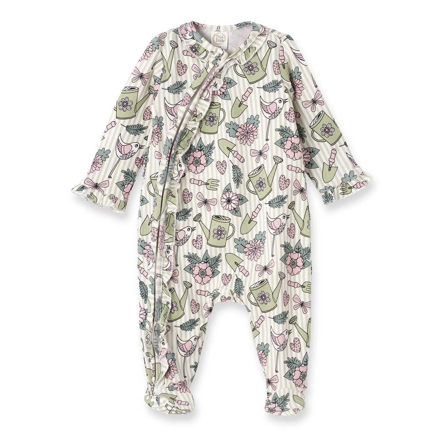 Tesa Babe - Garden Bloom Zipper Bamboo Romper: 3-6M