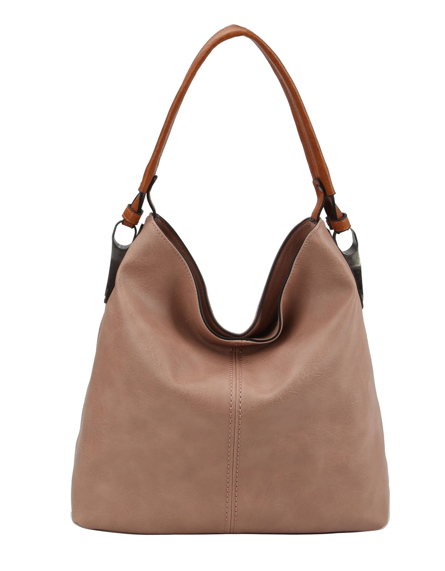 MiMi Wholesale - LHL001-2 Side Metal Accent Hobo Bag: Blush