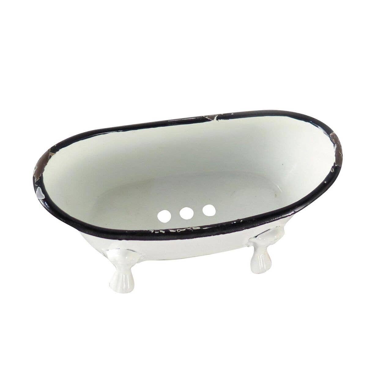 Foreside Home & Garden - Black Distressed Rim White Enamel Bathtub Soap Dish