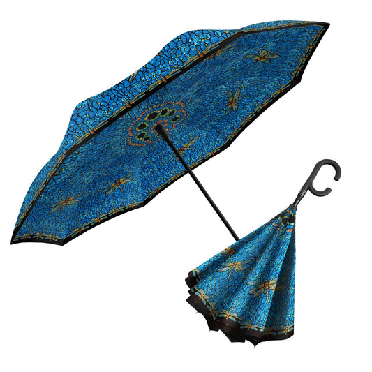 RainCaper - Tiffany Dragonfly Multi Reverse Inverted Umbrella – Hands-Free, Windproof Design