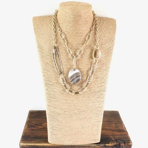 Pretty Persuasions - N20110 2-Layer Bold Chain Necklace w/Resin Pendant: 02 SL