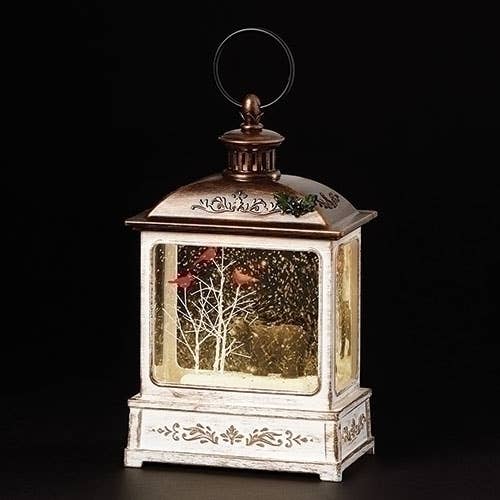 Roman - Lighted Swirl Lantern; Black Bear with Cardinal