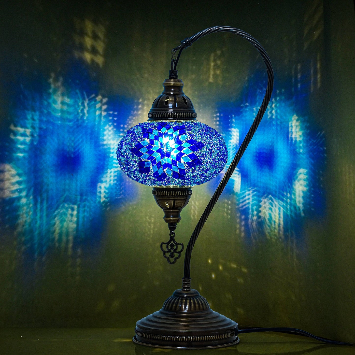 Mozaist LLC - Mozaist Handmade Turkish Mosaic Swan Table Lamp Blue