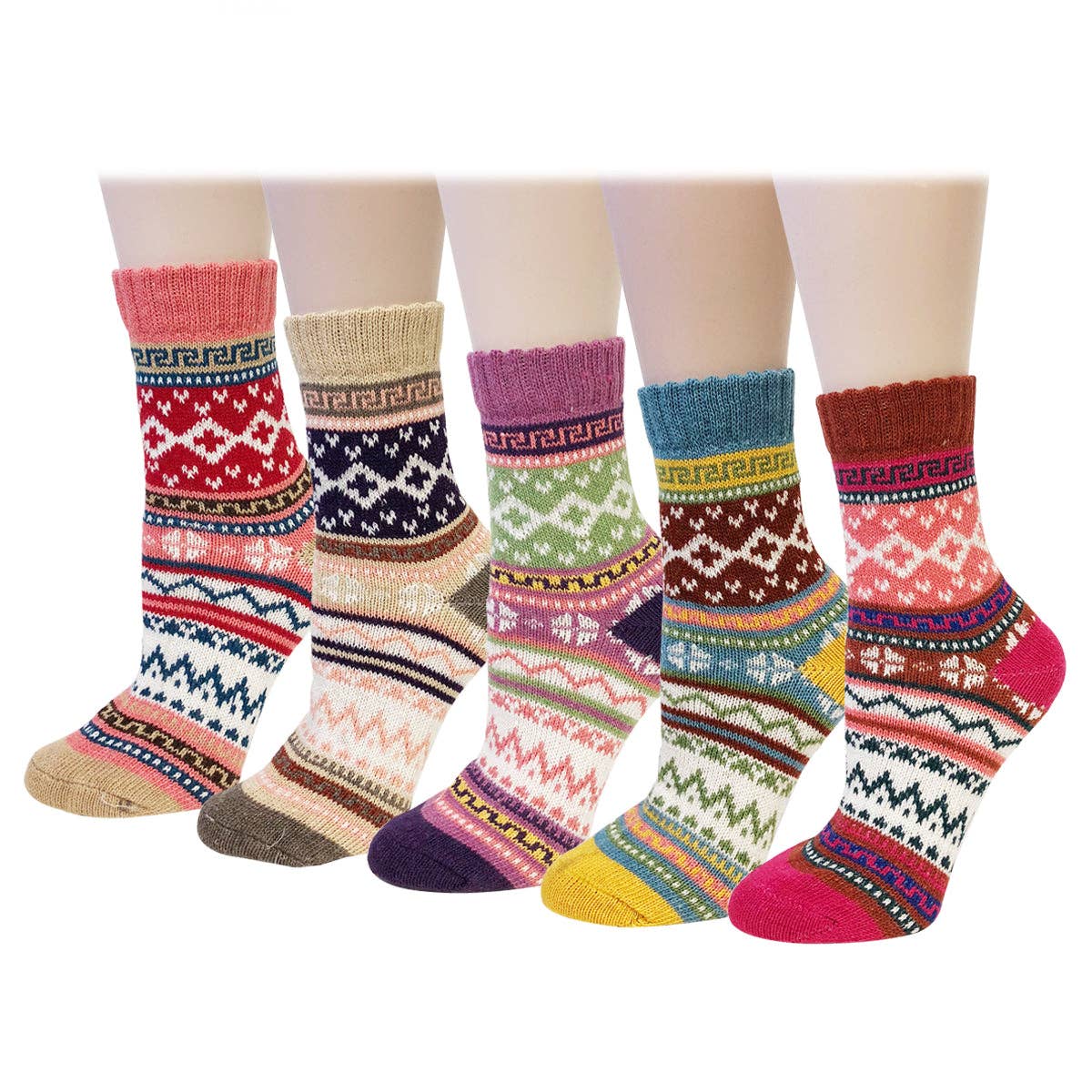 Wrapables.com - Wrapables Women's Thick Winter Warm Wool Socks (Set of 5): Boho