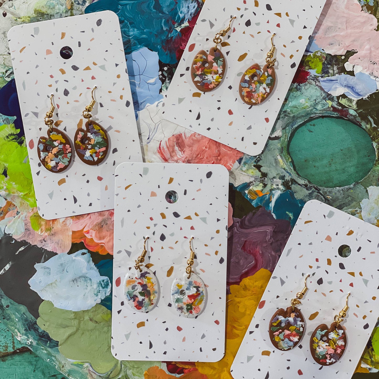 Sydni Carlson Art - Artist Messy Paint Palette Earrings: Light Brown