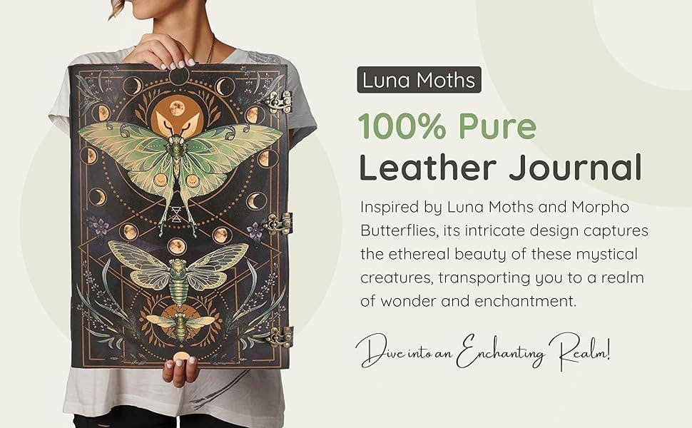 Tuzech Leather - Book of Spell LeatherBound Huge Journal Grimoire Print Diary: 22 Inches / Lady Green