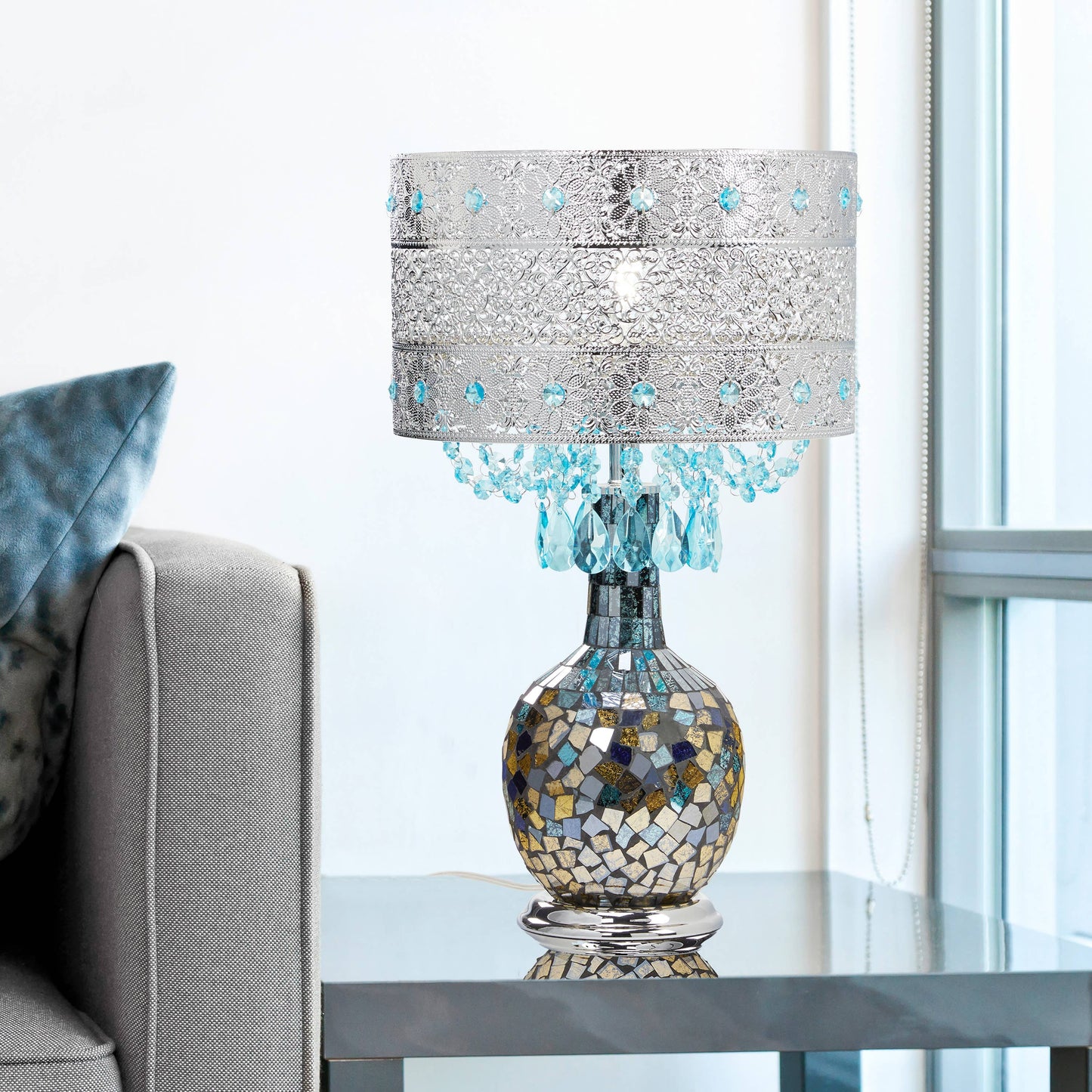 River of Goods - 21.75" Silver & Turquoise Ombre Glass Table Lamp