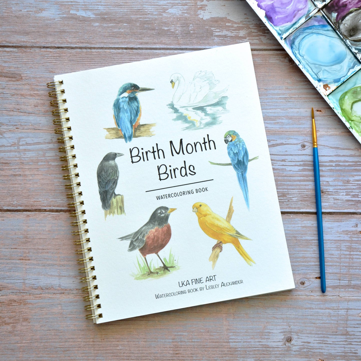 LKA Fine Art - Watercolor workbook, Birth Month Birds Watercoloring book