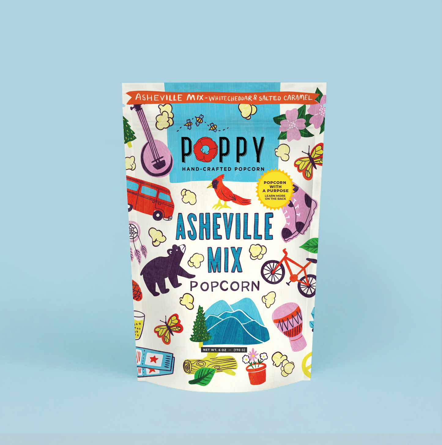 Poppy Hand-Crafted Popcorn - Asheville Mix Artist Bag Popcorn