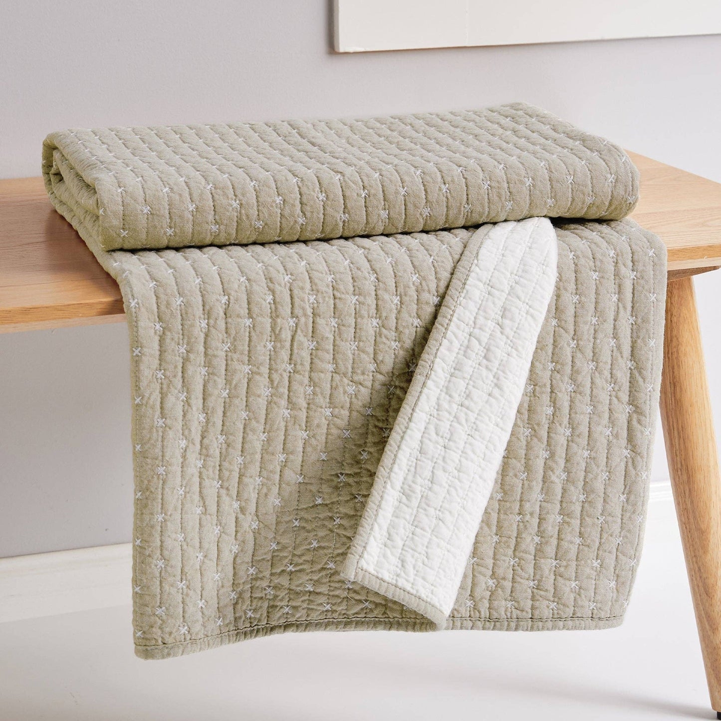 Levtex Home - Cross Stitch Quilted Throw: Cream