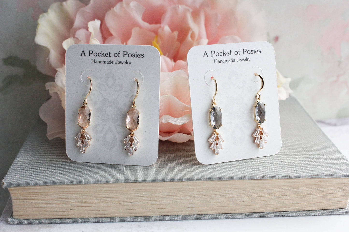 A Pocket of Posies - Art Deco Earrings | Sparkling Leaf Earrings (4 colors): Navy Blue