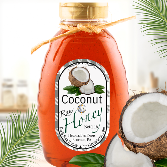 Huckle Bee Farms LLC - Coconut Infused Raw Honey: 1 lb Bottle
