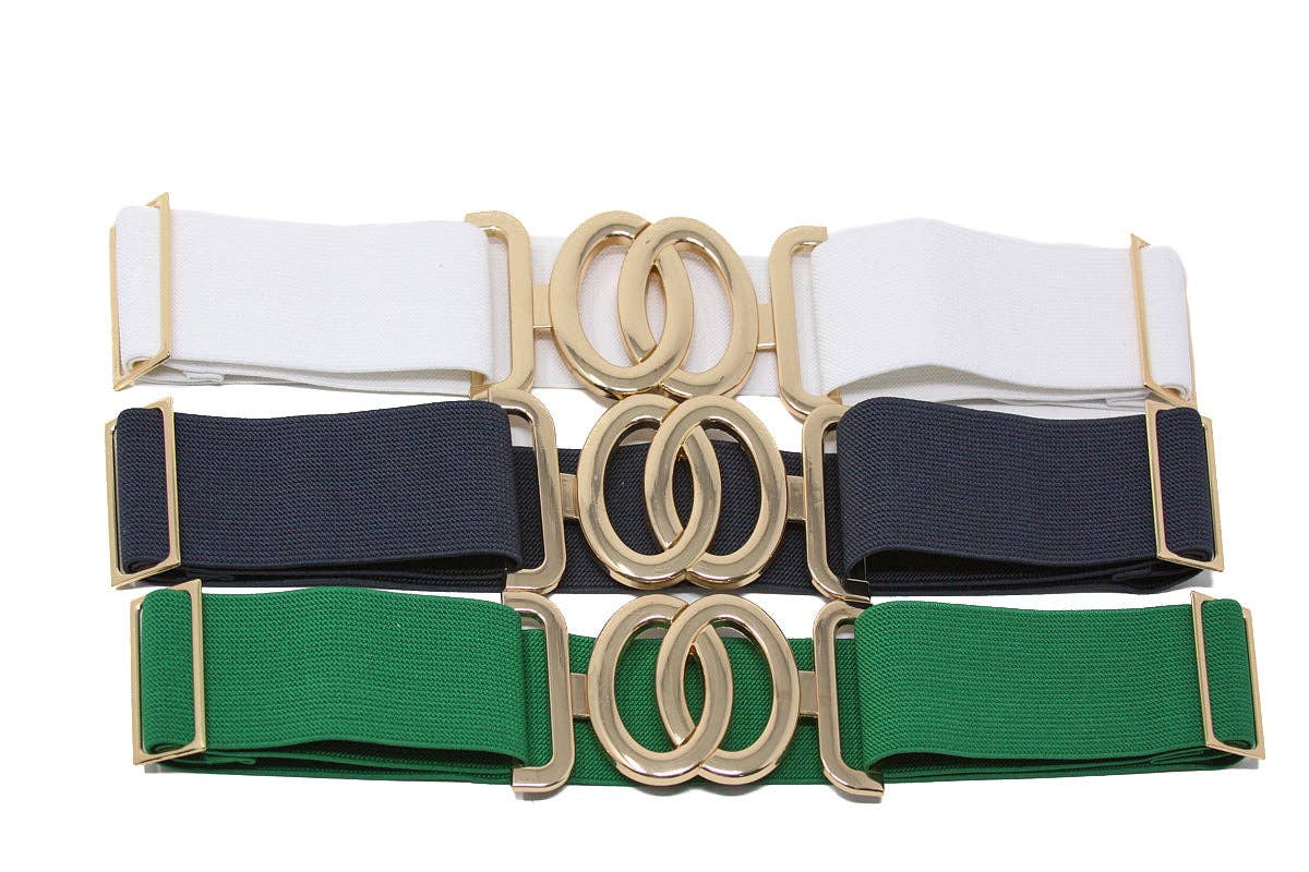 German Fuentes Handbags - CINT-33 CIRCLE METALLIC BUCKLE ONE SIZE STRETCH BELT: Gold