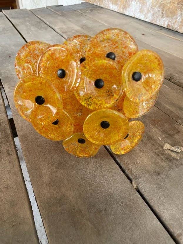 CARNEOL GLASS - Small Glass Flower For Outside In Transp.-orange-yellow