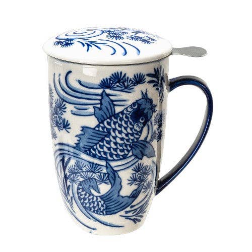 Urban Tokyo - Koi Fish Design 15oz Tea Mugs with Lid and Infuser for Loose Leaf Tea (4/32)