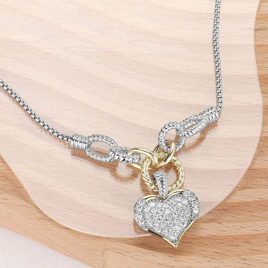 Sensibling Corp. - 14K Gold Plated Two Tone CZ Stone Paved Heart Necklace
