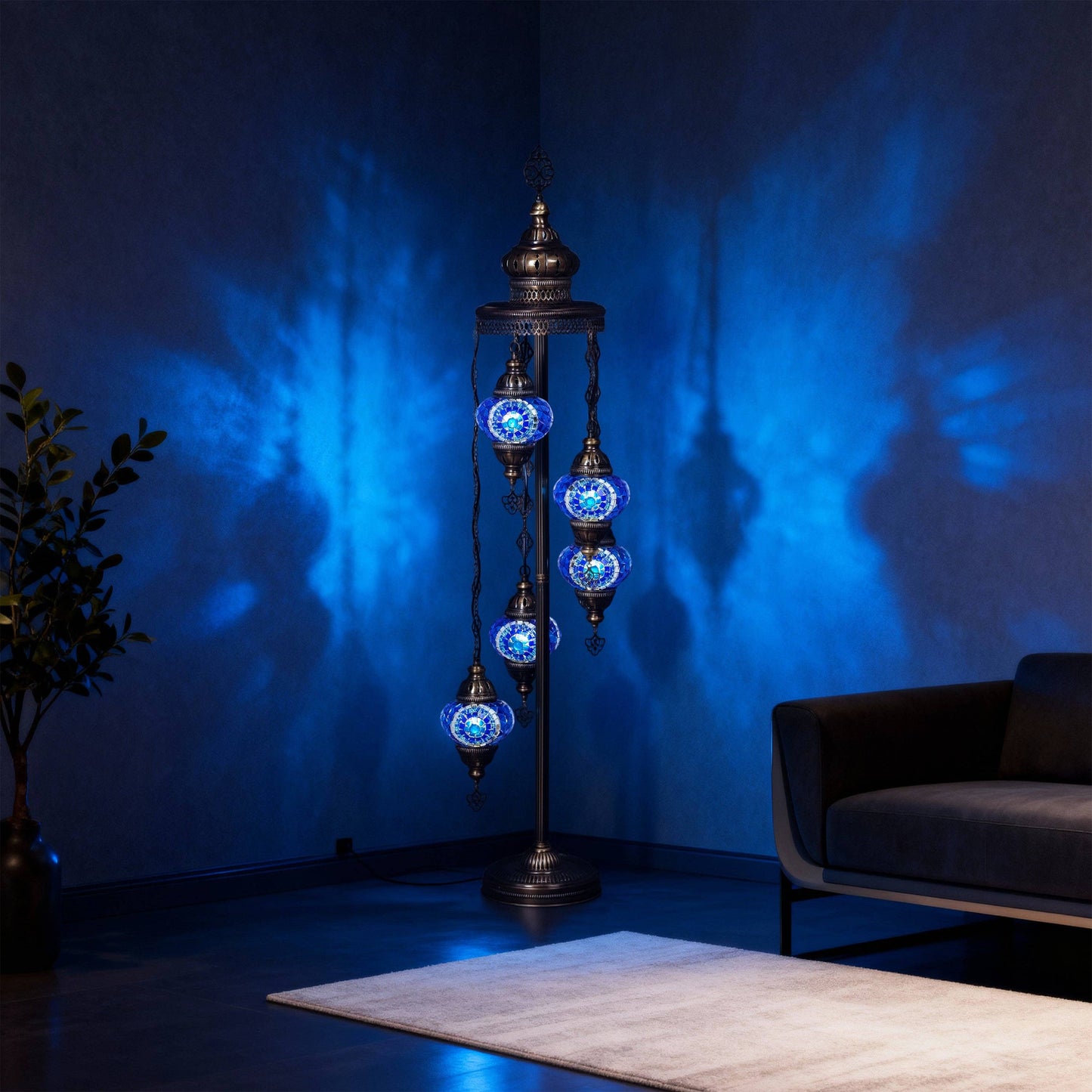 Mozaist - 5-Globe Turkish Mosaic Floor Lamp (Blue)