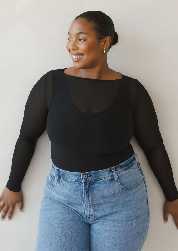 ELIETIAN - Sheer Long Sleeve Top: Regular