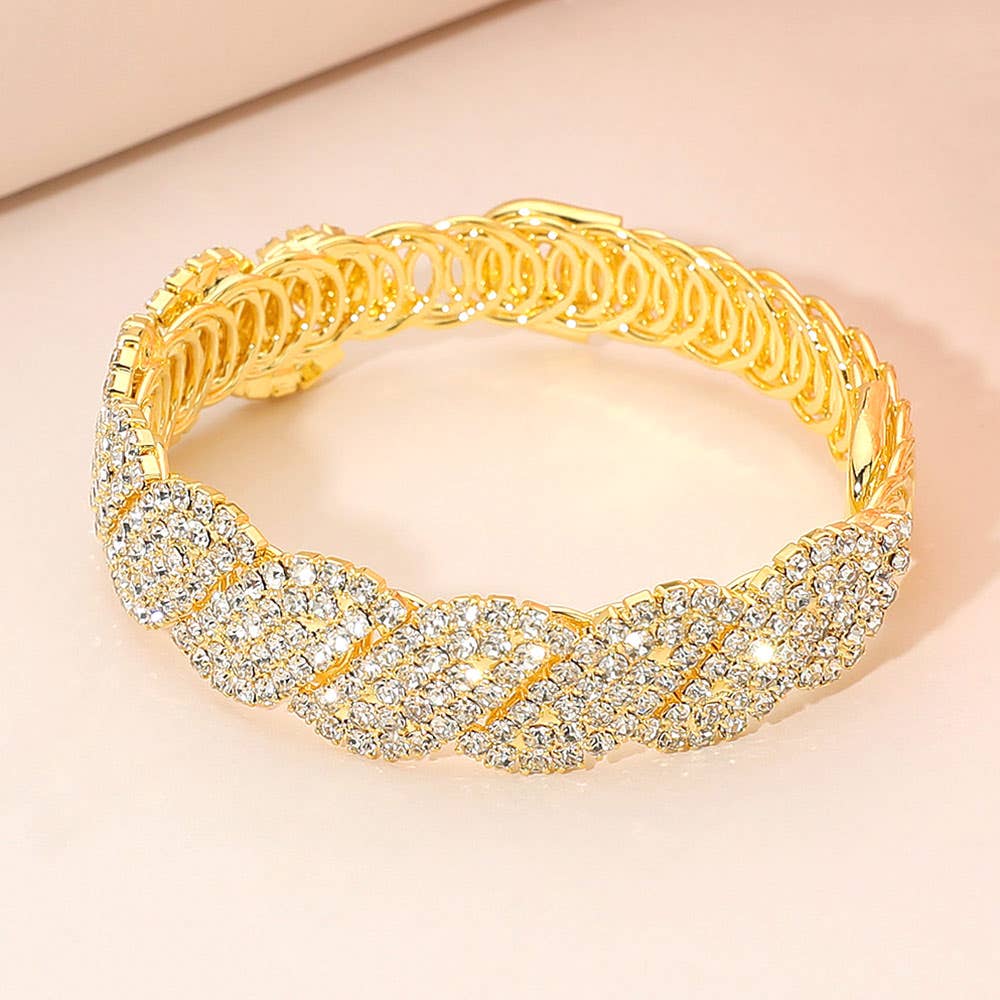 Sensibling Corp. - Rhinestone Paved Twisted Adjustable Evening Bracelet: AB,Gold