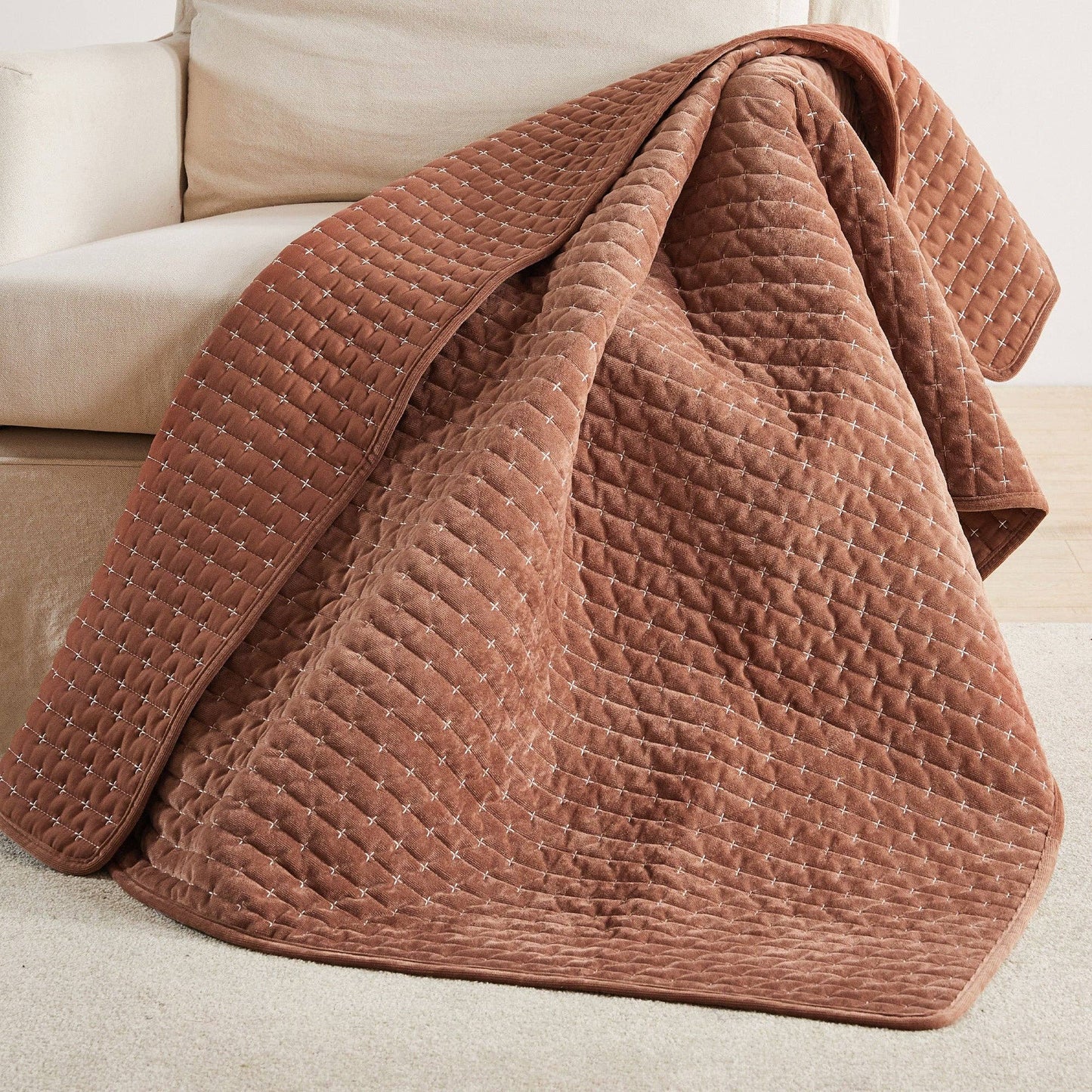 Levtex Home - Velvet Stitch Quilted Throw: Rust