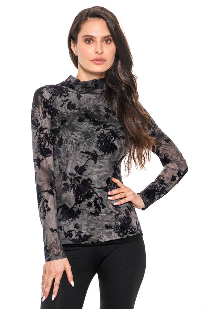 Adore - B9195-O - burnout velvet mesh turtleneck: L