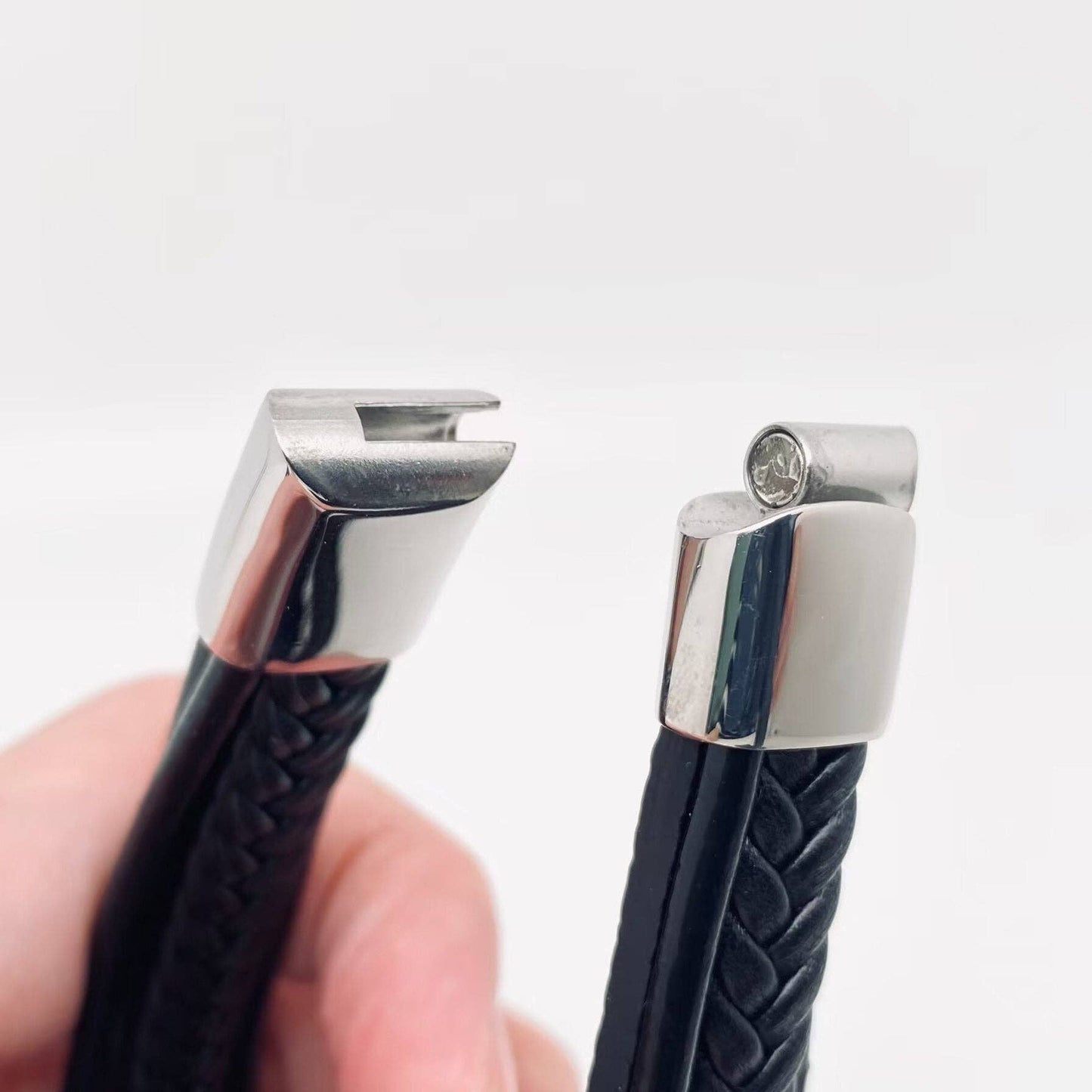 Mio Queena - Stainless Steel Cross Multi-Layer Woven Leather Bracelet -MJ/BC: Steel color