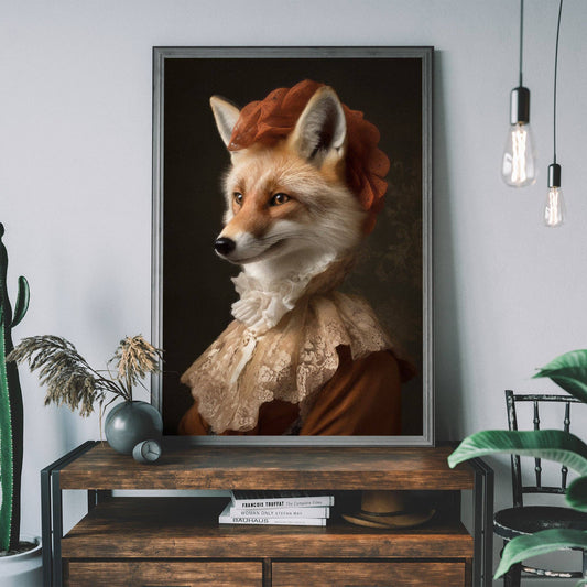 Ink & Drop - Fox Lady Animal Portrait Print: 11 ¾ x 15 ¾ in | 30x40 cm / Matte